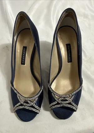 Caparros Blue Satin Shoes Women 5.5B Rhinestones Hells Formal Fashion thumbnail 1