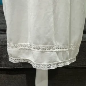 Vintage White Full Slip Lace‎ Trim Adjustable Spaghetti Straps V-Neck Mid-Length thumbnail 6