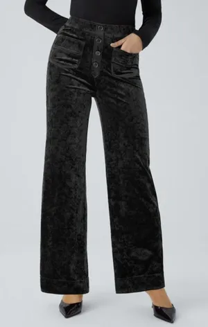 Halara Velvet straight Leg Pants Small Black Front Pockets High Waisted Pull On thumbnail 1