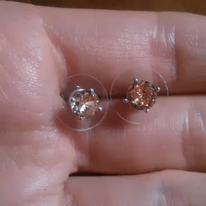 Simulated Champagne Diamond Stainless Steel Solitaire Stud Earrings thumbnail 11