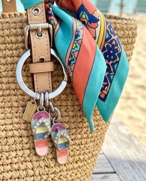 Coach Legacy Stripe flip-flop keychain rainbow stripes sparkling rhinestone Y2K thumbnail 1