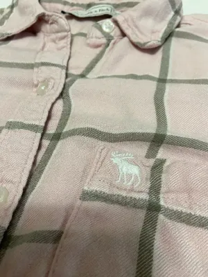 Abercrombie & Fitch pink plaid button up shirt Size S #preppy #flannel thumbnail 3