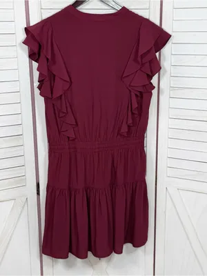 Pinch Isla Flutter Sleeve Tiered Mini Dress Burgundy Maroon Red Medium thumbnail 8