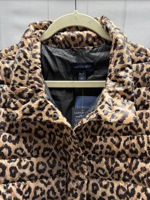 Lands' End NWT Leopard Print Down Filed Lightweight Packable Puffer Jacket thumbnail 3