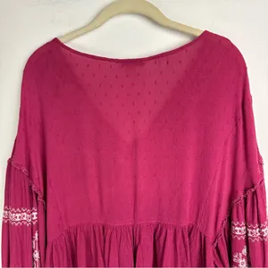 American Eagle Embroidered Boho Top Sz XL Pink Balloon Sleeves thumbnail 13