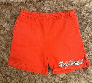 Vintage Orange Harley-Davidson Embroidered Script Sweat Shorts Retro Y2K Biker thumbnail 1