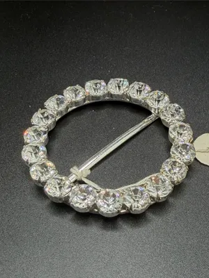 Vintage Czech Crystal Circle Brooch/Scarf Belt Slide – Clear Rhinestone Accent thumbnail 4