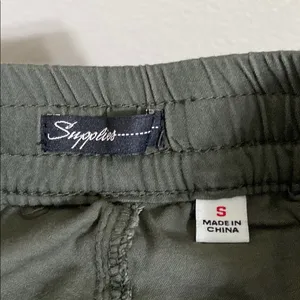 Green Ankle Cropped Pants with Elastic Waistband and Relaxed Fit thumbnail 3