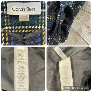 Calvin Klein‎ Womens 2 Jacket Tweed Topper Coat Green Plaid Tartan Open Front thumbnail 8