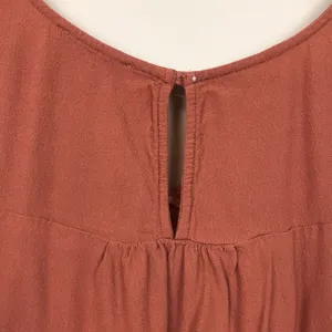 Madewell Women’s Rust Orange Pleated V-Neck Keyhole Back Short Sleeve Blouse thumbnail 6
