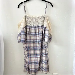 Soiéblu Cold Shoulder Lace Trim Plaid Dress Size Small thumbnail 9