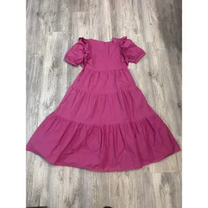 English Factory Magenta Pink Tiered‎ Midi Dress Ruffle Puff Sleeve Square Neck thumbnail 6