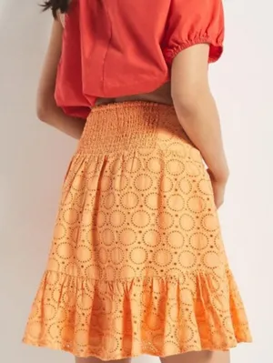 Maeve Eyelet Cotton Orange Tiered Mini Skirt Anthropologie XS thumbnail 3