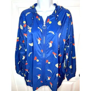 Modcloth Royal Blue Mind At Breeze Windbreaker Nylon Rain Jacket Fruit M thumbnail 4