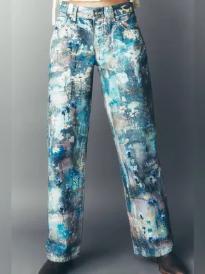 Free People Tennessee Low Rise Illusion Jeans Floral Canvas Paint Splatter thumbnail 10