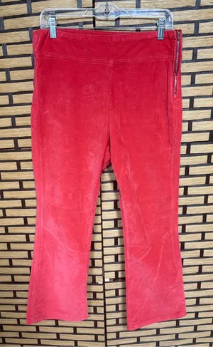 Free People Coral/Red In My Feelings Velvet Crop Flare Pants Size Medium thumbnail 1