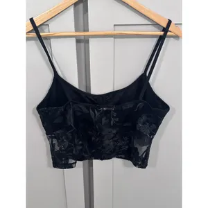 Charlotte Russe Black Floral Embroidered Mesh Corset Crop Top Sequin Bustier S thumbnail 2