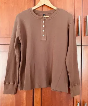 American Giant Shirt Thermal Henley Waffle Brown Size Medium thumbnail 1