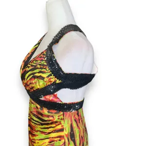 Y2K Zum Zum Niki Livas Neon Animal Print Sequin Halter Maxi‎ Dress XS Open Back thumbnail 10