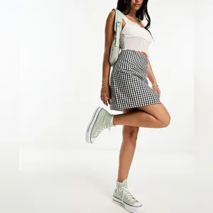 Hollister Poplin Gingham Mini Skirt Women's Medium Black White Checks‎ Preppy thumbnail 4