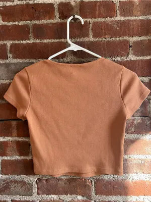 Princess Polly Terracotta Ribbed Crop Tee thumbnail 3
