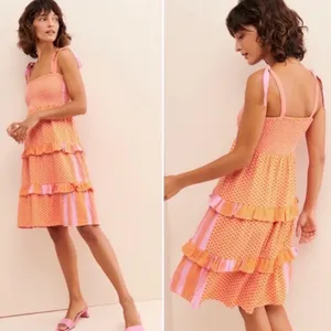 Cecilie Copenhagen Pink & Orange Tiered Tie-Shoulder Dress thumbnail 3