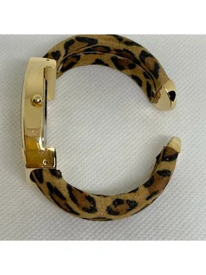 Vivani Women's gold tone Cheetah Print Cuff Band watch quartz 29mm 6” running thumbnail 7