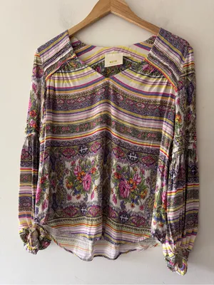 Anthropologie Maeve Gorgeous Boho Floral Puff Sleeve‎ Ceresco Peasant Top thumbnail 3