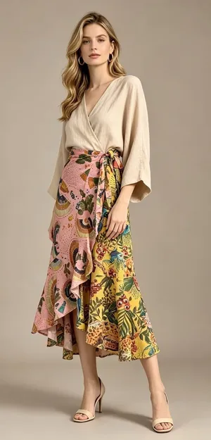 NWOT Farm Rio Cotton Floral Midi Wrap Skirt Pink and Yellow Size M thumbnail 1