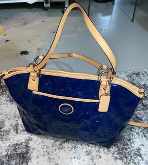 Coach Blue/Beige Patent Leather Peyton Tote Like New thumbnail 1