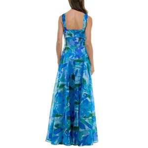NWT Taylor Womens Twisted Halter Printed Gown Dress 9185S Sapphire Blue 14 thumbnail 2