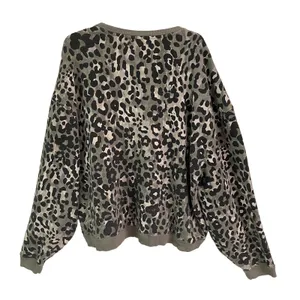 Free People We The Free Camo Leopard Sweatshirt Women's M Gray Oversized Terry thumbnail 5