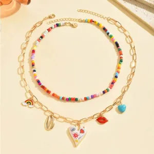 😍😍😍BOGOHO 😍😍😍Multicolor Heart Pendant Necklace Set Gold thumbnail 3