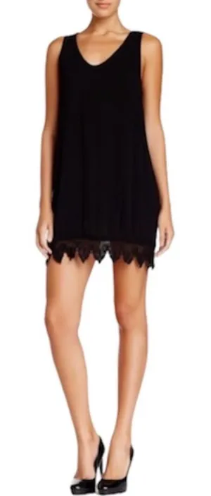 ASTR the Label Crochet Hem Sleeveless Black Rayon Mini‎ Shift Dress Size Large thumbnail 1
