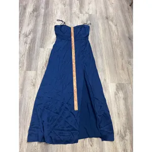 Abercrombie & Fitch Camille Satin Midi Dress Navy Blue High Slit Size Medium thumbnail 7