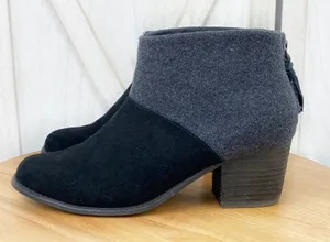 Toms Leila Bootie Ankle Boot Wool Suede Colorblock Gray‎ Black 7.5 thumbnail 1