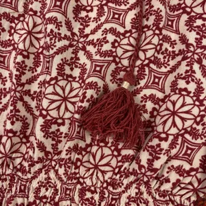 Akemi + Kin Dress Womens Small Red Boho Long Sleeve‎ Tassel Print Peasant Tie thumbnail 3