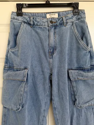 House of CB Light Wash Wide Leg Utility Cargo Denim Blue Jeans XS thumbnail 4