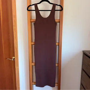Chocolate Brown Ribbed Midi Sleeveless Dress XS NWT thumbnail 2