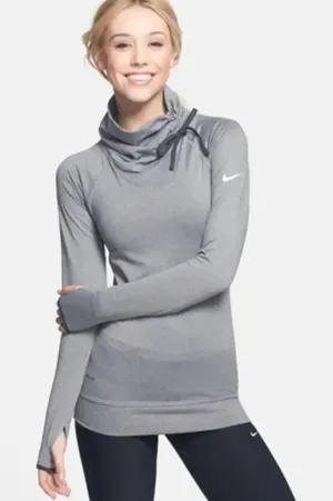 Nike Pro Hyperwarm Women’s Large DRI-FIT Mock Neck Long‎ Sleeve Gray Top thumbnail 1