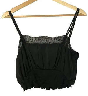 Zara Black Lace Bust Smocked Waist Crop Tank Top‎ S thumbnail 1