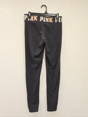 Victoria's Secret PINK yoga Leggings Sequined Waisteband Gray M thumbnail 2