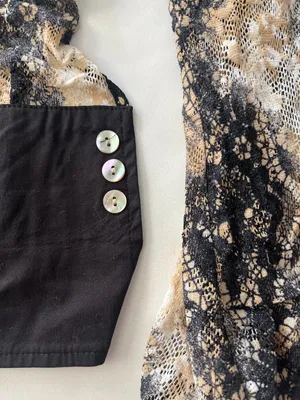 Vintage VTG Tempo Paris 90s Ombre Black Tan Lace Button Down Y2K Collared Top S thumbnail 4