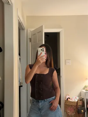 OPINI Brown Button Scoop Neck Top thumbnail 3