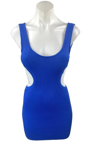 NEW Zara Women's Blue Rib Knit Sleeveless Cutout Mini Bodycon Tank Dress Size S thumbnail 1