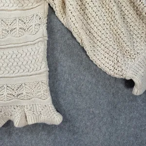 Lucy Paris Knit Puff Sleeve Blouse Women's XS Beige Ruffle Hem Tie Back Boho thumbnail 4