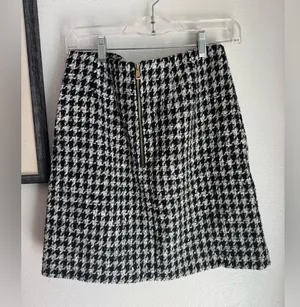 LOFT Black and White Houndstooth Mini Skirt thumbnail 3