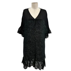 Anthropologie Amadi Lucinda Dress‎ Textured Dot Metallic Black Green Size Large thumbnail 3