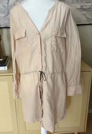 ULLA JOHNSON Tan‎ Utility Shirt Dress Size 6 Silk Button Down thumbnail 1