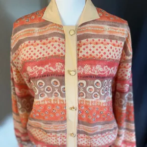 Oleg Cassini Vintage Silk Bomber Jacket Orange Geometric‎ Floral Print Small thumbnail 6